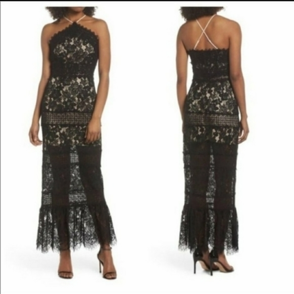 ANTHROPOLOGIE Foxiedox lace black maxi dress